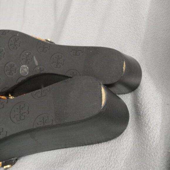 TORY BURCH Straw/Leather JOANIE Studded PLATFORM WEDGE SANDALS US 8.5 Logo s7155 - Picture 15 of 16